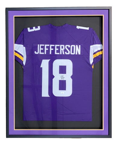 Justin Jefferson Signed Framed Custom Purple Pro Cut Football Jersey JSA