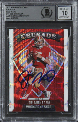 49ers Joe Montana Signed 2021 Rookies & Stars #11 Card Auto 10! BAS Slabbed