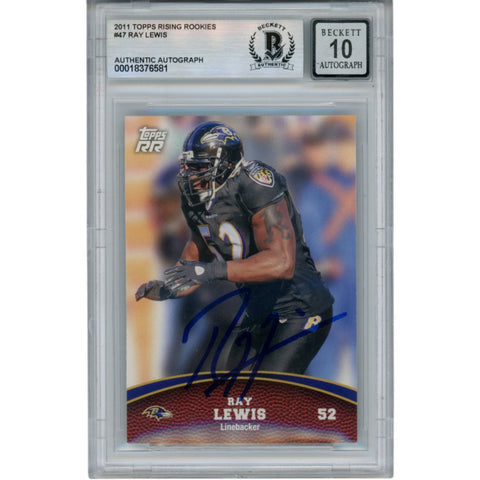 Ray Lewis Autographed 2011 Topps Rising Rookies #47 Trading Card Beckett 53047