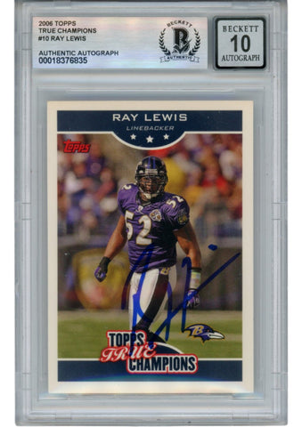 Ray Lewis Autographed 2006 Topps True Champs #10/18 Trading Card Beckett 53034