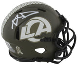 Rams Aaron Donald Signed Salute To Service Speed Mini Helmet w/ Case BAS Wit