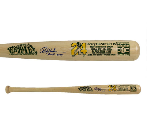 Rickey Henderson Signed Cooperstown Hall of Fame Blonde MLB Bat with "HOF 2009"