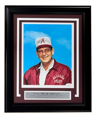 Paul Bear Bryant Signed Framed 8x10 Alabama Crimson Tide Photo JSA Hologram