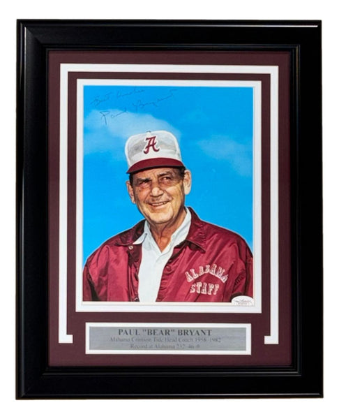 Paul Bear Bryant Signed Framed 8x10 Alabama Crimson Tide Photo JSA Hologram