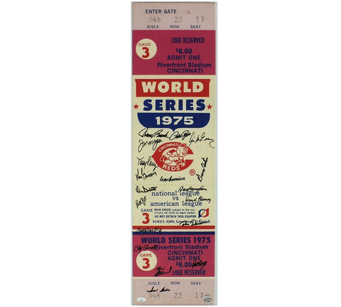 Johnny Bench Tony Perez Signed Cincinnati Red Signed 75 World Series Mega Ticket