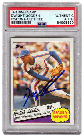 Dwight Gooden Signed Mets 1985 Topps Rec Breaker Baseball Card #3 -(PSA Slabbed)