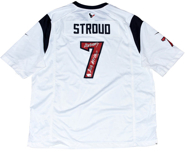 CJ STROUD SIGNED SIGNED HOUSTON TEXANS #7 WHITE NIKE JERSEY W/ 2023 NFL OROY