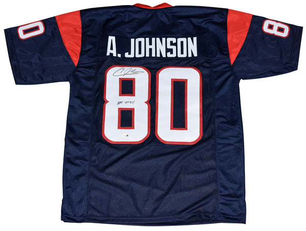 ANDRE JOHNSON SIGNED HOUSTON TEXANS #80 NAVY JERSEY JSA W/ HOF 2024