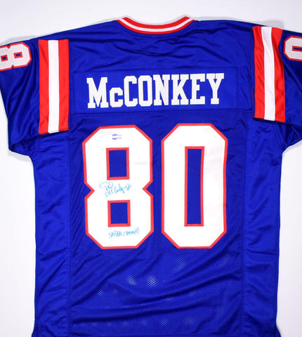 Phil McConkey Autographed Blue Pro Style Jersey w/SB Champs- Beckett *Blue