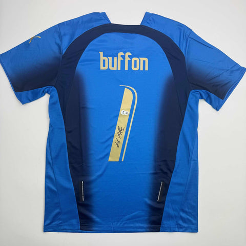 Autographed/Signed Gianluigi Buffon Italy Blue Soccer Jersey Beckett BAS COA