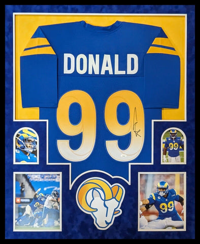 FRAMED IN SUEDE LOS ANGELES RAMS AARON DONALD AUTOGRAPHED SIGNED JERSEY JSA COA