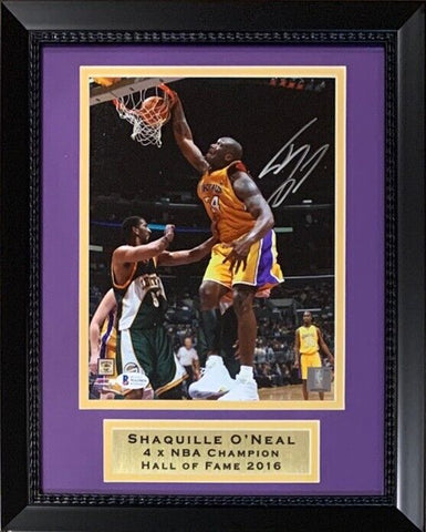 Shaquille O'Neal Autographed Lakers Signed Basketball 8x10 Framed Photo Beckett