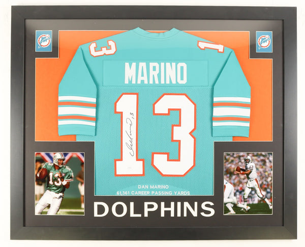Dan Marino Signed Miami Dolphins 35" x 43" Framed Stat Jersey (JSA) Q.B.