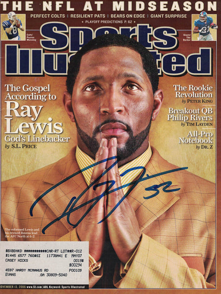 Ray Lewis Autographed 11/13/2006 Sports Illustrated Magazine Beckett 38907