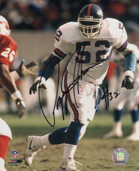 Pepper Johnson Signed Giants White Jersey Action 8x10 Photo - (SCHWARTZ COA)