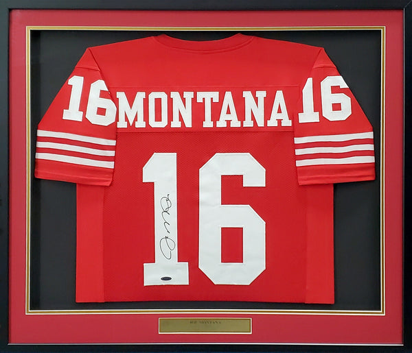 49ERS JOE MONTANA AUTOGRAPHED SIGNED FRAMED RED JERSEY TRISTAR HOLO 200421