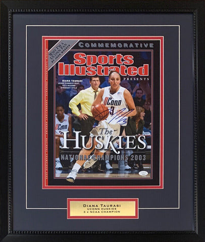 Diana Taurasi Autographed UCONN Huskies Signed Basketball 12x16 Framed Photo JSA
