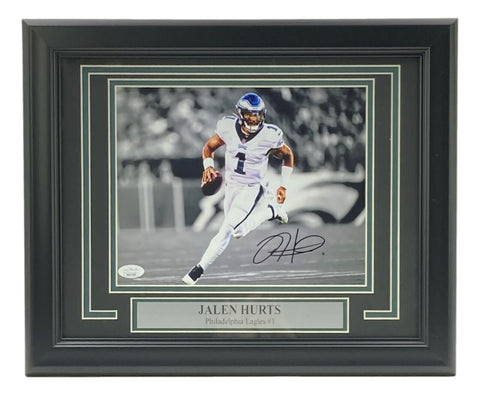 Jalen Hurts Signed Framed 8x10 Philadelphia Eagles White Jersey Photo JSA ITP