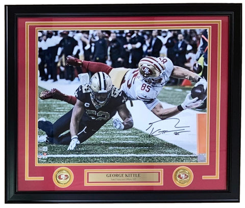 George Kittle Signed Framed 16x20 San Francisco 49ers vs Saints Photo BAS