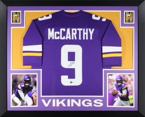 J.J. McCarthy Autographed Custom Pro Purple Football Framed Jersey Beckett JJ