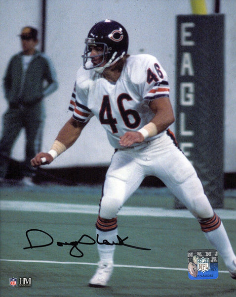 Doug Plank Signed Bears White Jersey Action 8x10 Photo - (SCHWARTZ SPORTS COA)