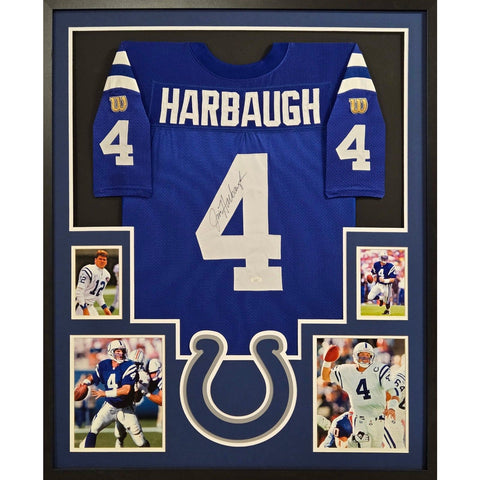 Jim Harbaugh Autographed Signed Framed Blue Colts Team Issued Jersey JSA