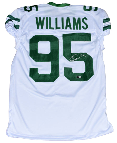QUINNEN WILLIAMS AUTOGRAPHED NEW YORK JETS #95 WHITE GAME CUT JERSEY BECKETT