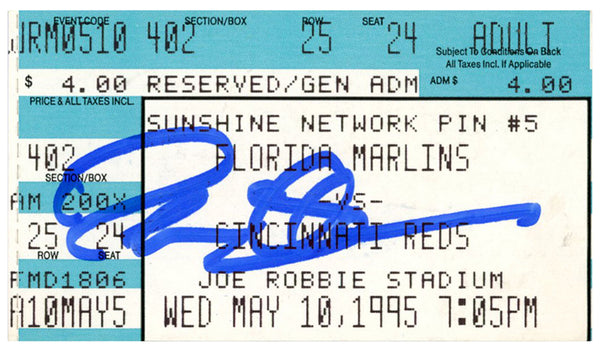 Deion Sanders Signed Cincinnati Reds 5/10/1995 @ Marlins Ticket BAS 37163