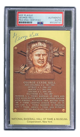 George Kell Signed 4x6 Detroit Tigers HOF Plaque Card PSA 8502731