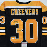 Autographed/Signed GERRY CHEEVERS HOF 85 Boston Black Jersey JSA COA Auto