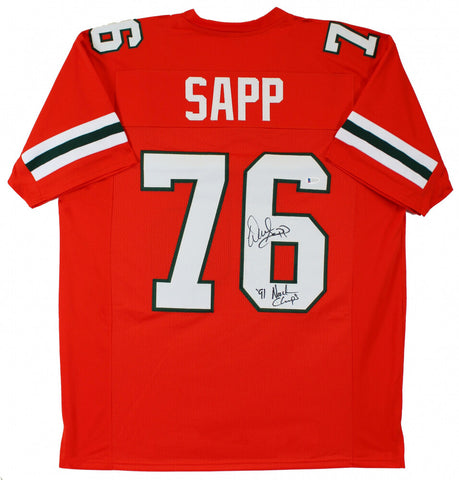 Warren Sapp Signed Miami Hurricanes Jersey Inscribed 91 Ntl Champs (Beckett COA)