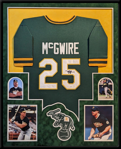 FRAMED IN SUEDE OAKLAND A's MARK MCGWIRE AUTOGRAPHED SIGNED JERSEY JSA