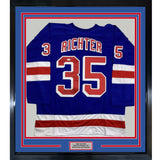 FRAMED Autographed/Signed MIKE RICHTER 35x39 New York Blue Jersey PSA COA