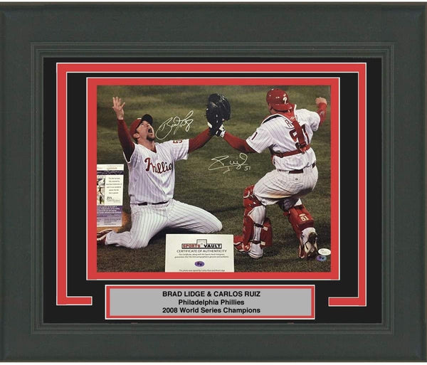 FRAMED Autographed BRAD LIDGE CARLOS RUIZ 2008 WS 16x20 Photo JSA COA
