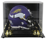 Vikings Adrian Peterson Signed Speed Mini Helmet Yellow Sig w/ Case BAS Witness