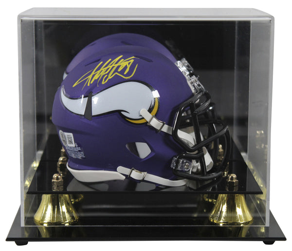 Vikings Adrian Peterson Signed Speed Mini Helmet Yellow Sig w/ Case BAS Witness