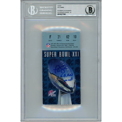 Phil Simms Autographed New York Giants Ticket Stub SB XXI MVP Slab Beckett 53172