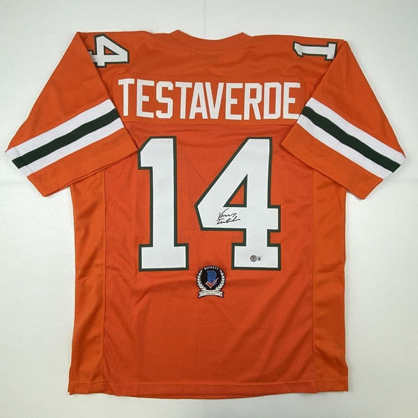 Autographed/Signed VINNY TESTAVERDE Miami Orange College Jersey BAS COA