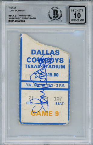 Tony Dorsett Autographed 11/20/1983 vs Chiefs Ticket Stub Beckett 10 Slab 39290