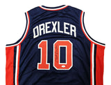 TEAM USA CLYDE DREXLER AUTOGRAPHED SIGNED BLUE JERSEY JSA STOCK #215755