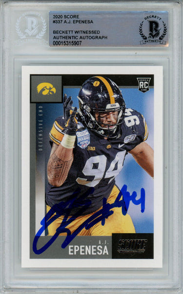 AJ Epenesa Autographed 2020 Score #337 Rookie Card BAS Slab 38512