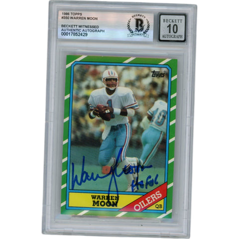 Warren Moon Autographd 1986 Topps #350 HOF Slabbed Trading Card Beckett 50647