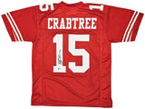 49ERS MICHAEL CRABTREE AUTOGRAPHED SIGNED RED JERSEY BECKETT WITNESS 215670