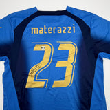 Autographed/Signed Marco Materazzi Italy Blue Soccer Jersey Beckett BAS COA