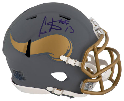 Cris Carter Signed Vikings SLATE Riddell Mini Helmet w/HOF'13 - (SCHWARTZ COA)