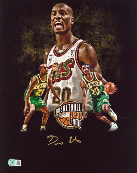 Sonics Gary Payton Authentic Signed 11x14 Custom Collage Edit Photo BAS Witness