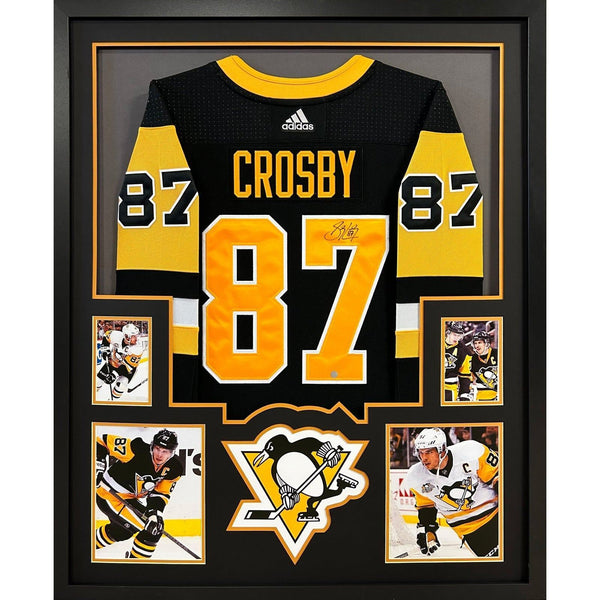 Sidney Crosby Autographed Signed Framed Black Penguins Jersey FRAMEWORTH