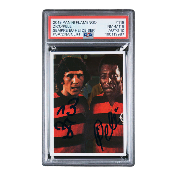 Pele & Zico Dual Signed 2019 Panini Flamengo 100 Anos History - PSA 8 AUTO 10