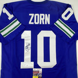 Autographed/Signed JIM ZORN Seattle Blue Football Jersey JSA COA Auto
