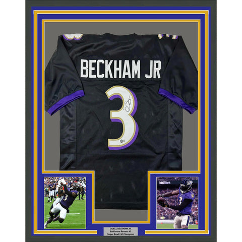 Framed Autographed/Signed Odell Beckham Jr. 33x42 Baltimore Black Jersey BAS COA